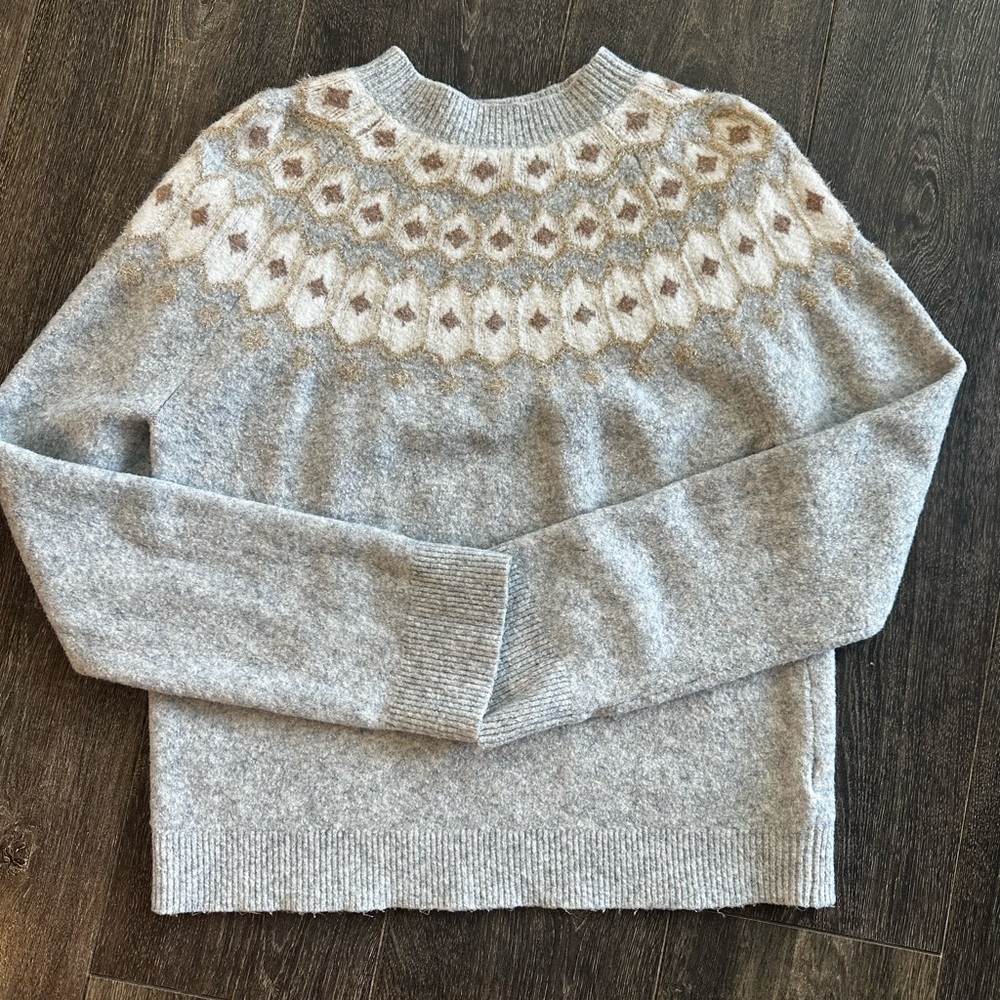 J. Crew Light Gray and Tan Diamond Sweater